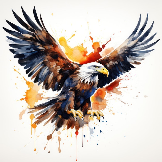 Majestic Soar Watercolor Eagle voa contra uma tela branca e limpa