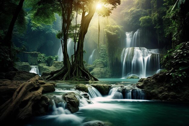 Majestic Waterfall Oasis Natur Wandpapier