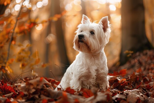 Foto majestic west highland white terrier sitzt elegant im profilporträt