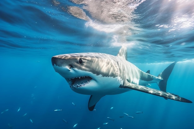 Majestic White Shark gleitet durch die Ozeantiefen Generative KI
