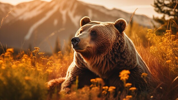 Majestic Wild Bear in der Golden Hour Meadow