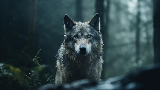 Majestic wolf in enchanting forest arte de mistura úmida