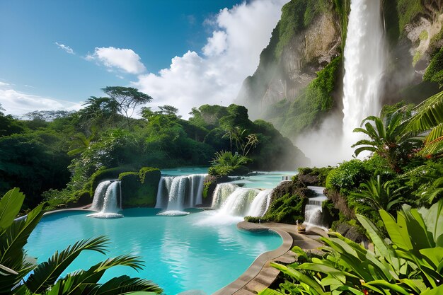 Foto majestica cachoeira na paisagem da floresta tropical