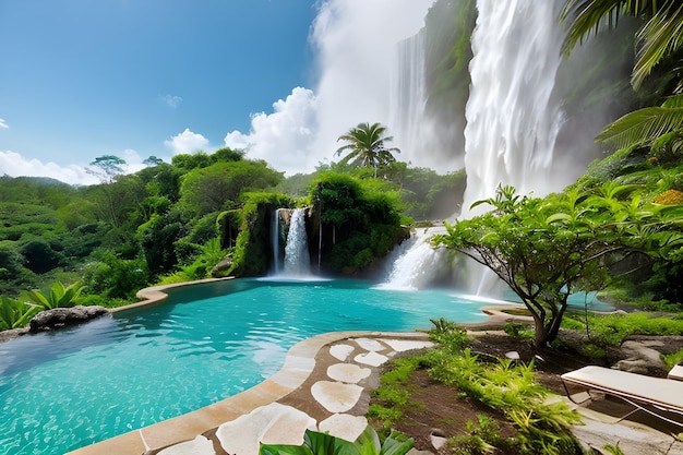 Foto majestica cachoeira na paisagem da floresta tropical