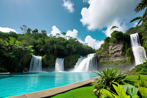 Foto majestica cachoeira na paisagem da floresta tropical