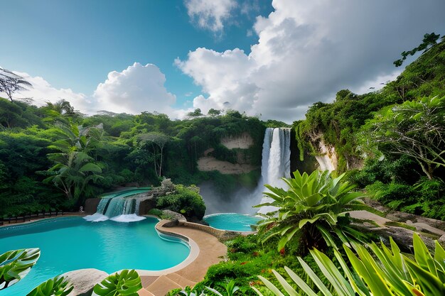 Majestica cascada en el paisaje del bosque tropical