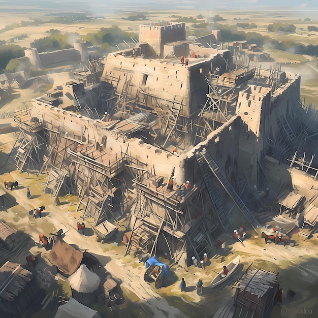 Majestica cena de construção de fortalezas medievais