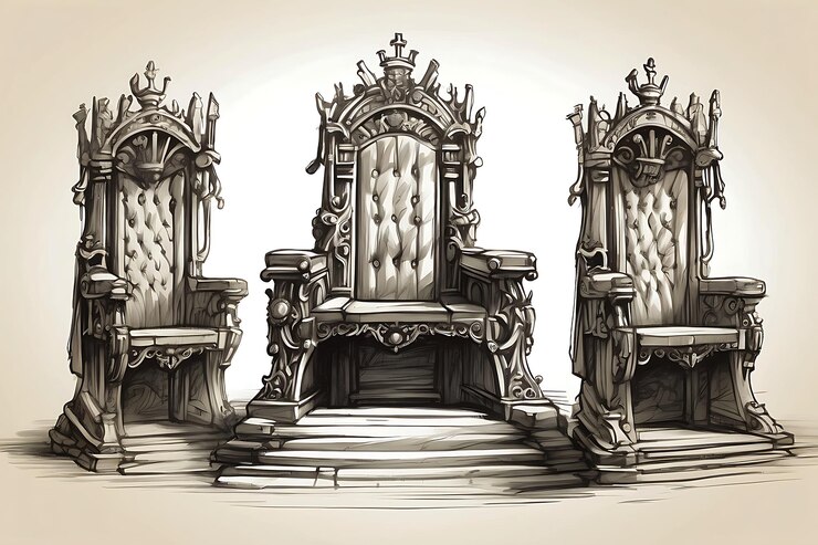 Majestica sala del trono Ilustración del trono del rey Sala del trono de filigrana dorada en una medieval