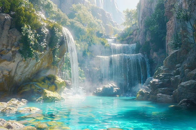 Majesticas cachoeiras em cascata em piscinas turquesa