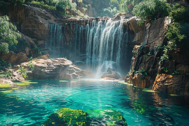 Majesticas cachoeiras em cascata em po cristalino