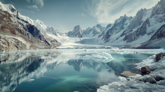 Foto majesticas geleiras de montanha e lagos glaciais