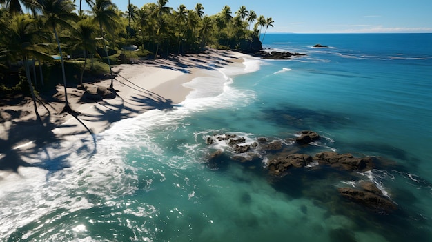 Majesticas palmeras y una playa prístina cobran vida en una escena aérea del paraíso