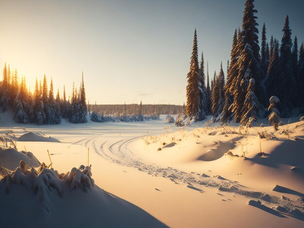 Majestico amanecer en el paisaje de las montañas de invierno