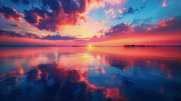 Foto majestico atardecer sobre el océano con nubes