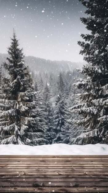 Majestico paisaje de invierno tranquilo bosque de pinos en blanco y negro