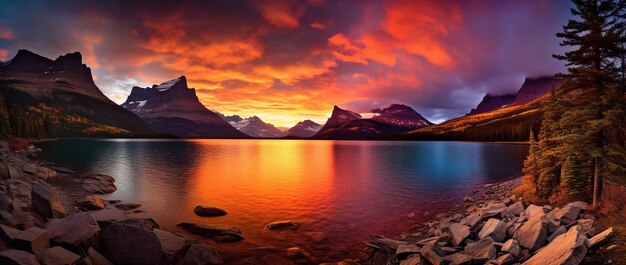 Foto majestico pôr-do-sol no parque nacional glacier, montana, eua