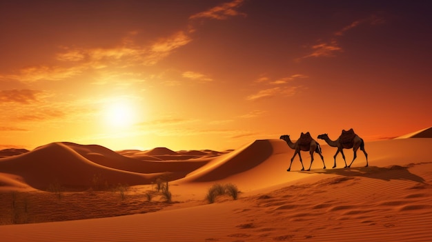 Majesticos camelos e a serenidade do deserto Uma viagem fotorrealista pelo Saara