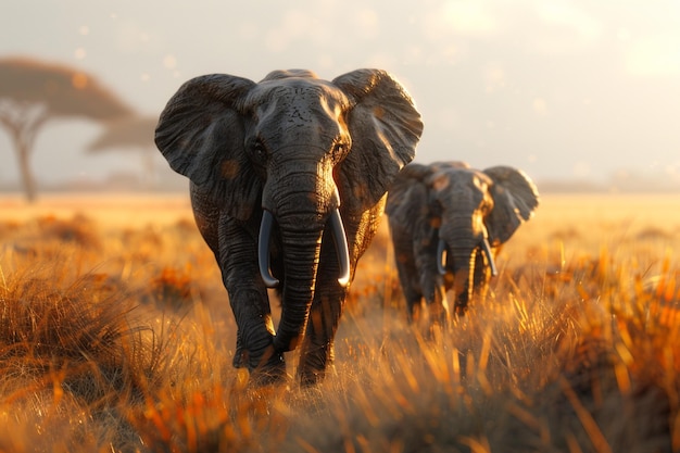 Majesticos elefantes vagando por la sabana
