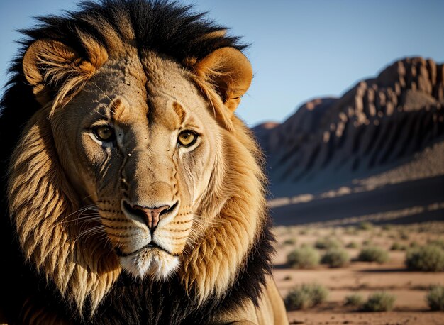 Majestikaler Löwe in der Wüste