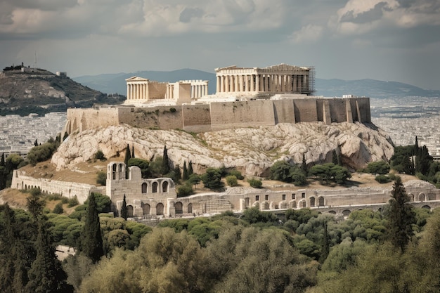 Majestosa Acrópole de Atenas, remanescente do glorioso passado generativo IA