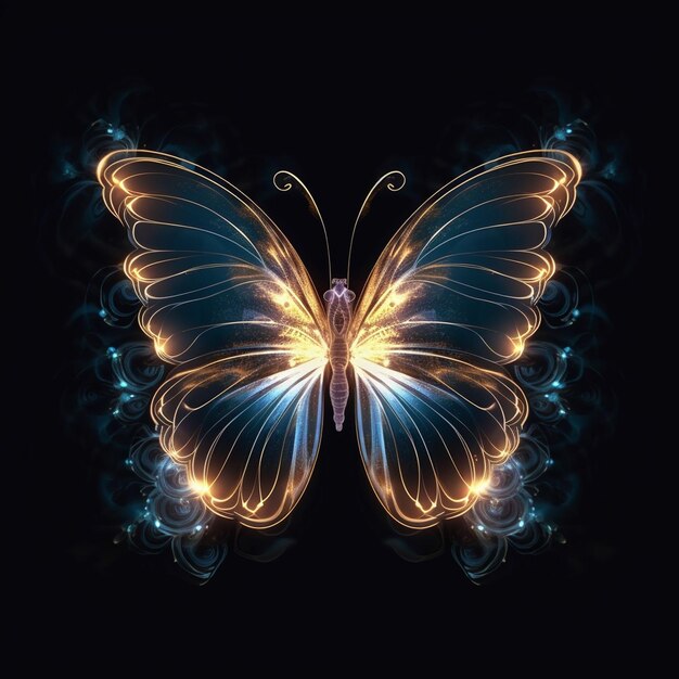 Foto majestosa borboleta com fundo escuro de asas simétricas totalmente visíveis
