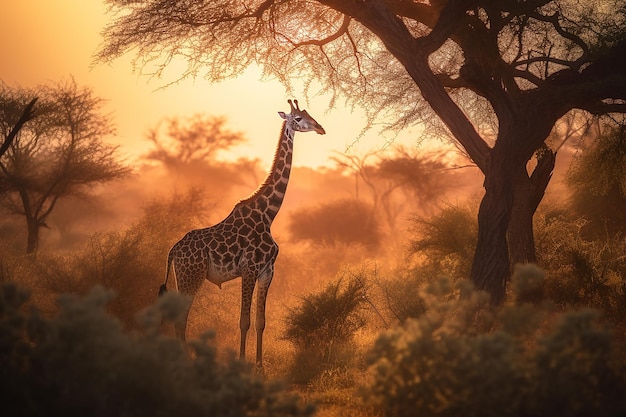 Majestosa girafa na vasta savana africana