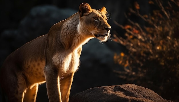 Majestosa leoa pôs em perigo a beleza no estado de alerta da natureza em área selvagem gerada pela inteligência artificial