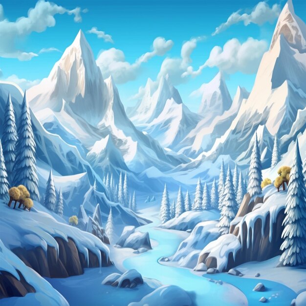 Majestosa paisagem de inverno com gelo e montanhas