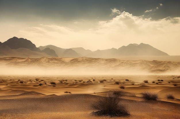 Majestosa paisagem desértica com enormes tempestades de areia à distância
