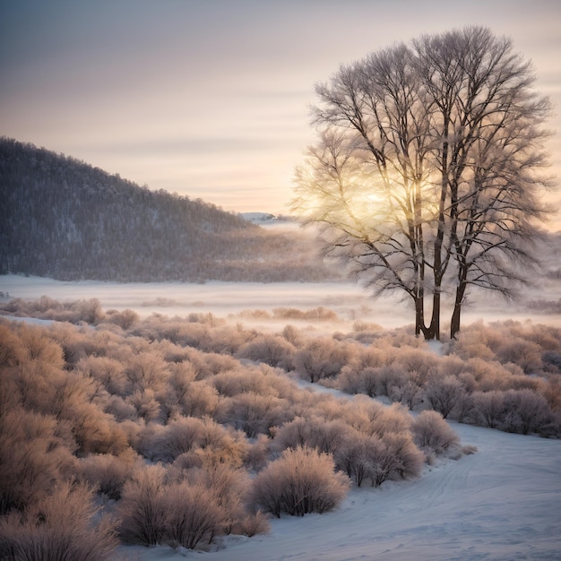 Majestoso brilho matinal na paisagem de inverno
