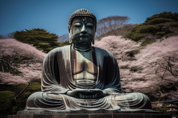 Majestoso Buda da serenidade de Kamakura em bronze generativo IA