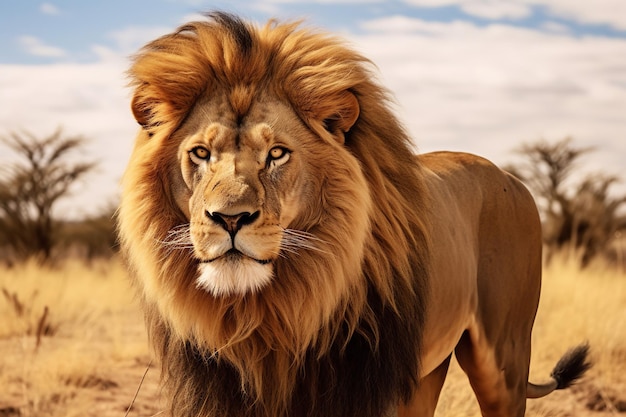 Majestoso Leão na Savana Africana