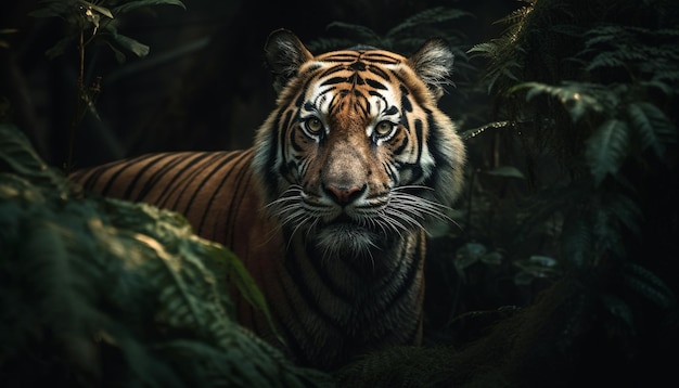 Majestoso tigre de Bengala encarando a beleza da natureza gerada por IA