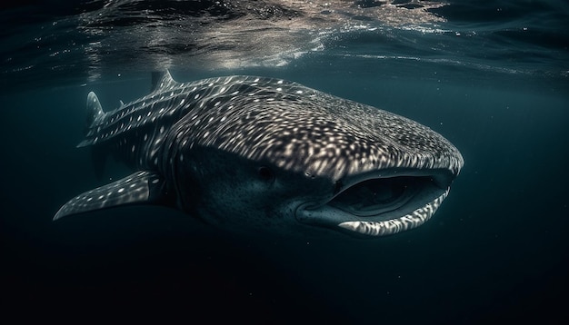 Majestoso tubarão-baleia desliza pelo mar tropical gerado por IA