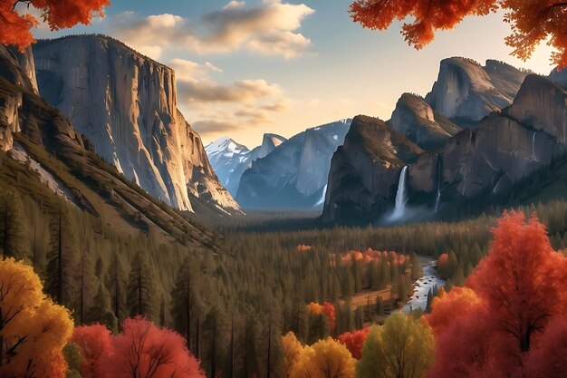 Majestoso vale de Yosemite no outono