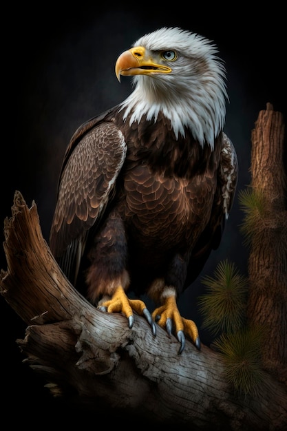 Majestuosa águila calva posada en la rama de un árbol Ai generativo