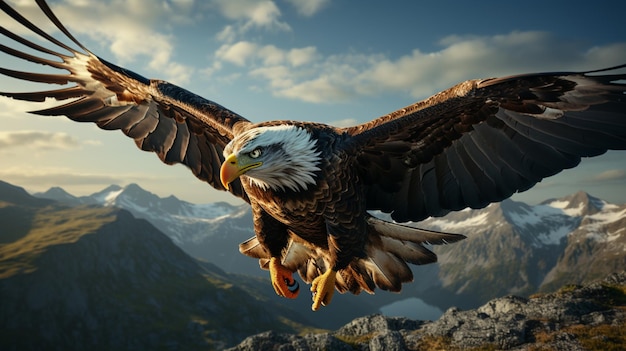 Majestuosa águila calva volando en el cielo bonito cielo limpio