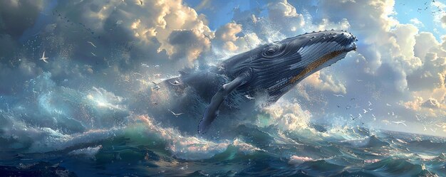 Una majestuosa ballena rompiendo en el océano