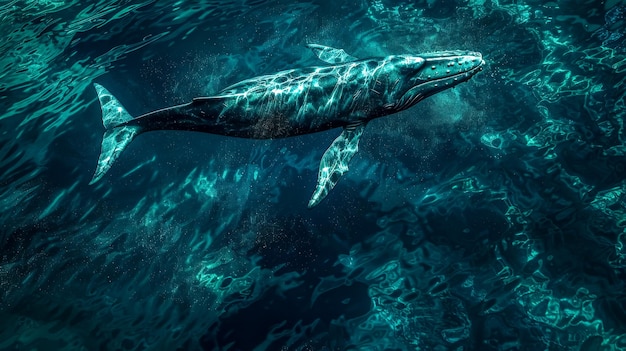 La majestuosa ballena sumergida en el profundo mar azul