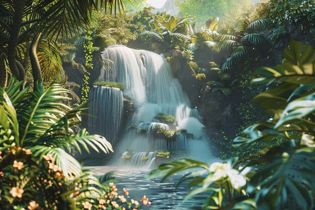 Una majestuosa cascada enmarcada por un follaje exuberante