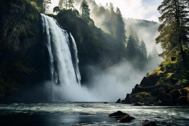 La majestuosa cascada Una poderosa escena de las cascadas