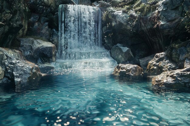 Una majestuosa cascada que cae en cascada en una piscina de cristal