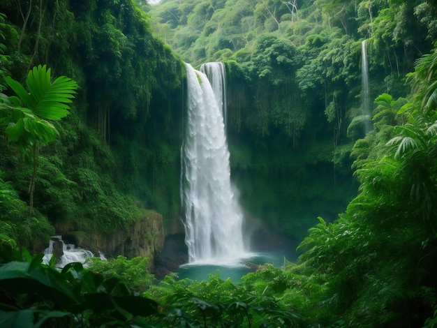 Foto una majestuosa cascada que desciende por una exuberante colina verde