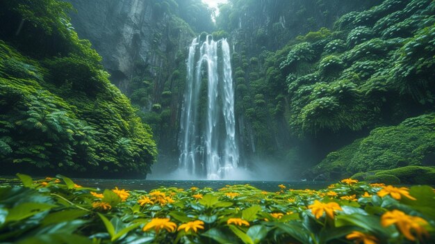 Una majestuosa cascada en una selva tropical