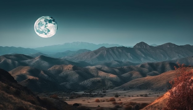 Majestuosa cordillera bajo la luz de la luna, un tranquilo paisaje invernal generado por IA