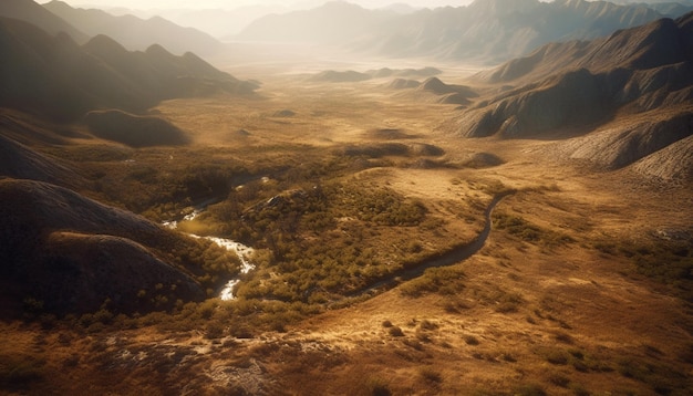 Majestuosa cordillera tranquila puesta de sol belleza en la naturaleza generada por IA