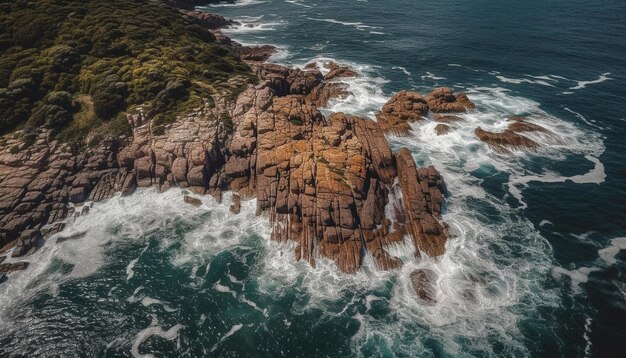 Majestuosa costa rompiendo olas erosionadas acantilados de arenisca generados por IA