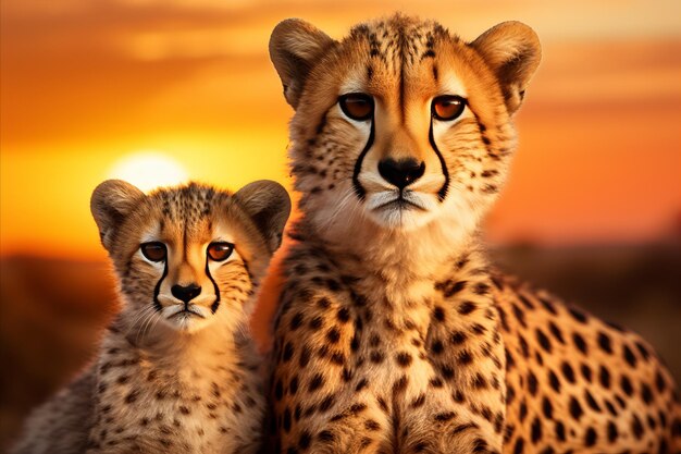 La majestuosa familia de guepardos vagando por la sabana africana al atardecer capturando la belleza de la naturaleza