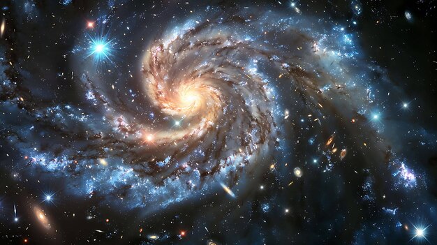 Una majestuosa galaxia espiral es capturada con impresionantes detalles la galaxia está rodeada por un mar de estrellas y sus brazos espirales son claramente visibles