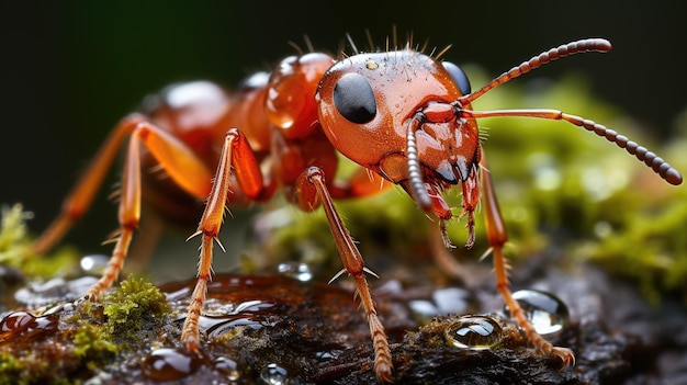 majestuosa hormiga faraón en la lluvia de la mañana foto macro